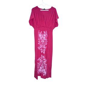 Delirious Los Angeles Soft Knit Maxi Dress Raspberry Pink Floral Print 1X